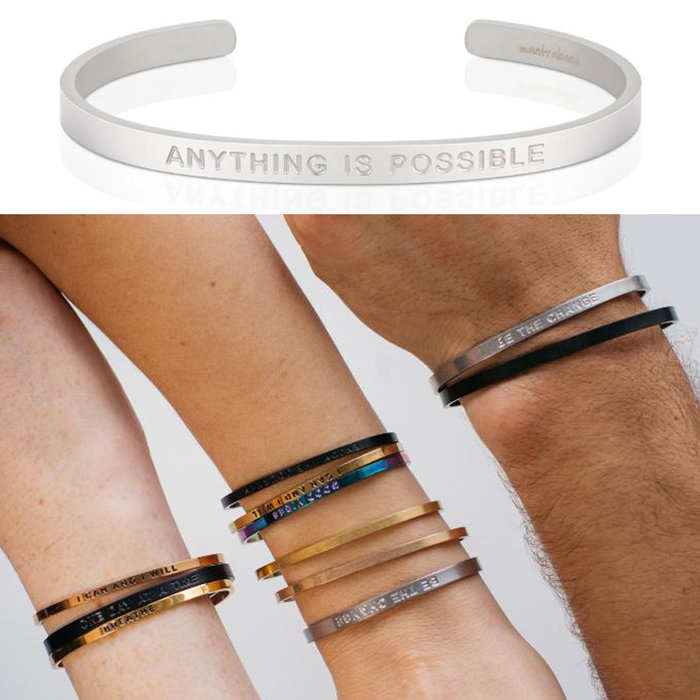 MANTRABAND ANYTHING IS POSSIBLE 成就不可能的任務 男款寬版消光銀手環
