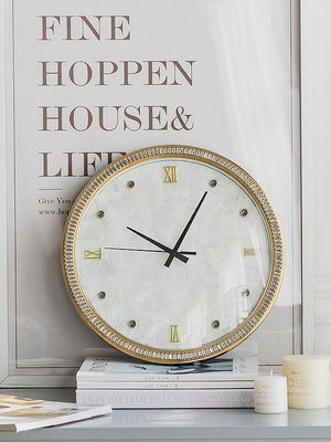 赫本家美式客廳掛鐘大氣輕奢復古時鐘掛墻貝殼鐘鑲鉆貝母鐘表裝飾
