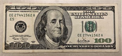 2001 年 舊版 早期 美國 100 元 One Hundred Dollars 美金 美鈔 紙鈔