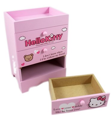 【卡漫迷】 Hello Kitty 三抽 收納盒 粉 ㊣版 桌上 抽屜 整理 分類 置物箱 文具 飾品 口紅 凱蒂貓