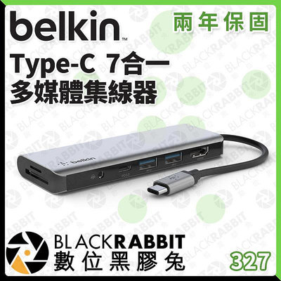 數位黑膠兔【 Belkin Type-C 7合一 多媒體 集線器 】 USB A C 讀卡器 音訊 HDMI