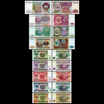 現貨實拍 塔吉克斯坦 九張一套 小票幅 1-1000盧布 塔吉克 中亞大陸 外幣 外鈔 錢幣 具收藏價值商品