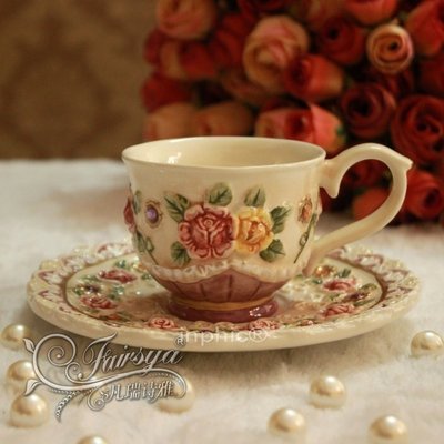 INPHIC-歐式家居裝飾品新房擺飾維多玫瑰陶瓷咖啡杯杯盤套裝