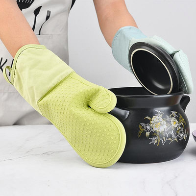 工廠直銷烤箱烘焙硅膠手套 加棉微波爐隔熱手套 防滑耐高溫手套