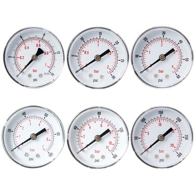 TOP 壓力表52mm錶盤1/4“BSPT水平0 / 15,30,60.100,160,300 PSI＆Bar