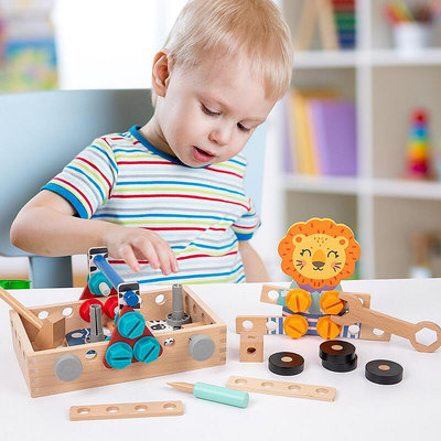 幼兒童擰螺絲螺母組合拆裝工具臺diy積木拼裝木製益智玩具工具箱B20
