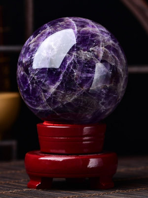 天然紫水晶球原石手工打磨擺件夢幻紫水晶球客廳裝飾書房家居擺件-四通百貨