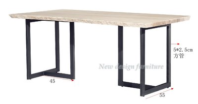 【N D Furniture】台南在地家具-工業風黑砂鐵腳ASHI梣木實木自然邊桌面180cm餐桌(另有七尺)YQ