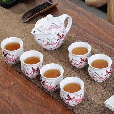 熱銷 雙層防燙茶杯茶壺帶過濾青花陶瓷雙層茶杯子中式家用功夫茶具套裝 可開發票