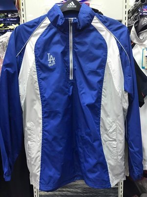 MLB美職 道奇隊 男 棒壘球 長袖 防風衣 半拉鍊 平織 5560151-008寶藍白 公司貨 現貨