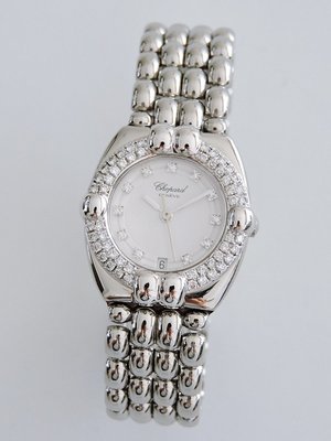 真品 CHOPARD 蕭邦 原鑲鑽18K白K金錶圈 原鑲鑽石手錶 鑽錶 女錶