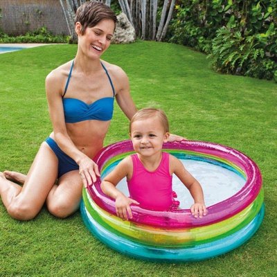 美國INTEX57104熒光三環嬰兒水池充氣游泳池寶寶戲水池嬰兒洗澡盆