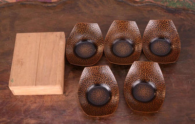 日本回流錘目紋銅茶托 杯托