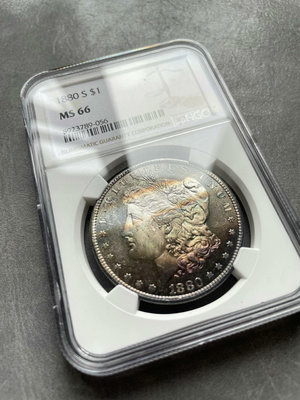 1880-S 摩根幣摩根銀幣 NGC評級MS66分 五彩91526