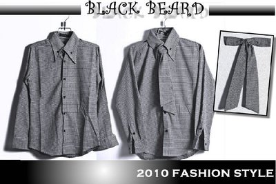 《BBD．黑鬍子》時尚簡約款．千鳥紋重磅棉質襯衫．附贈領帶【單色 黑】【L、XL】【S521153】