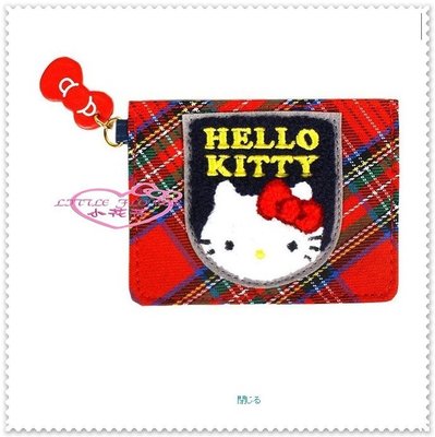 ♥小花花日本精品♥Hello Kitty 票卡夾票卡夾識別證吊飾大臉紅蘇格紋42074502