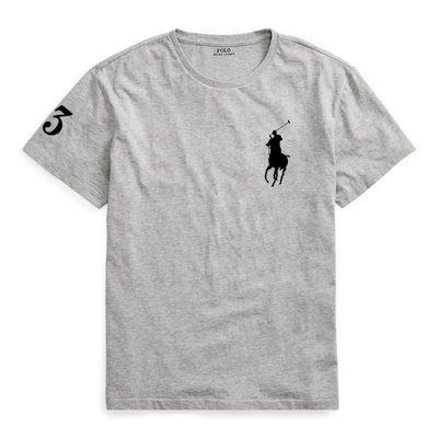 【Polo Ralph Lauren】RL 男裝大人大馬短袖T恤數字3純棉素面短t 圓領短袖T恤 潮T 灰色