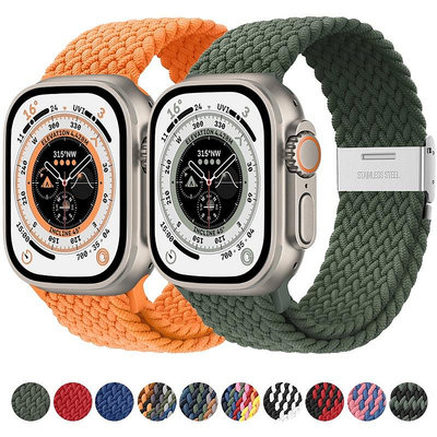 尼龍錶帶編織單環錶帶兼容 Apple Watch 8 Ultra 49mm 45-3C玩家
