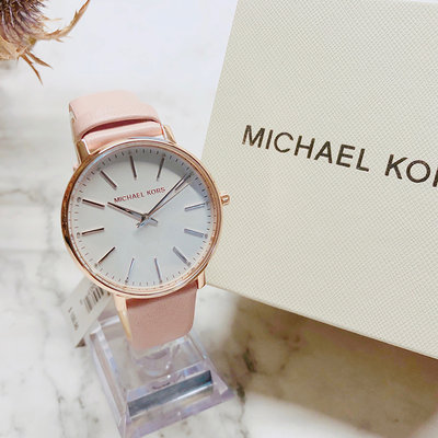 美國百分百【Michael Kors】手錶 MK2741 配件 MK 女錶 簡約錶面 牛皮錶帶 粉紅玫瑰金 BE29