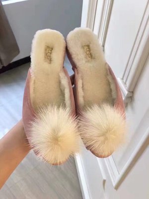 【全新正貨特賣免運費】UGG Australia 1012422 新款 粉色可愛毛球保暖露趾拖鞋