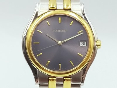 【發條盒子K0043】BUCHERER寶齊萊 灰面石英鍍金 日期顯示 鍍金半金鍊帶錶款 955.741