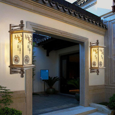 新中式全銅壁燈庭院花園圍墻戶外防水燈室外別墅大門兩側太陽能燈~麗芙小屋