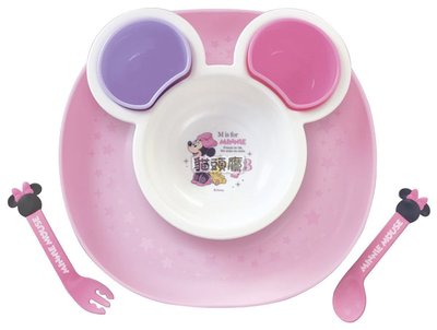『 貓頭鷹 日本雜貨舖 』 迪士尼系列 米妮 大臉 圓盤 造型兒童餐具餐盤組