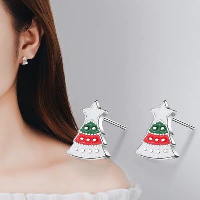 韓 輕巧 氣質 聖誕節 聖誕樹 S925抗敏感 耳針 耳環(可改耳夾)