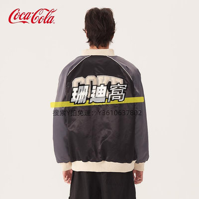 棉服Coca-Cola/可口可樂 拼接撞色毛巾刺繡美式梭織棒球領棉服外套