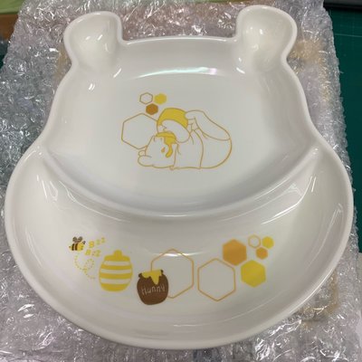 7-11 金色璀璨小熊維尼 限量造型陶瓷餐盤 白色分隔款 大臉 全新