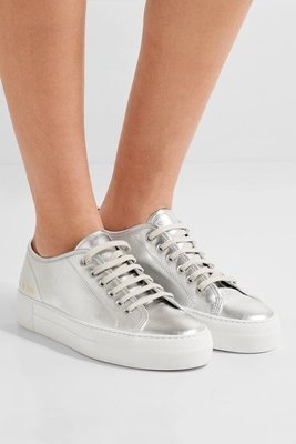 【現貨】COMMON PROJECTS 銀色 厚底 綁帶 皮革 休閒鞋