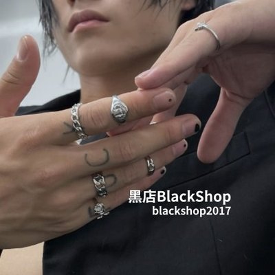 【黑殿】暗黑系珍珠玫瑰戒指套裝 8只戒指套裝 時尚復古銀色戒指套裝 個性飾品 復古戒指套裝 戒指控必入 AC185