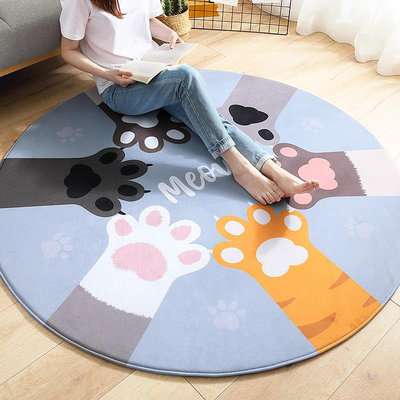 廚房地墊 防滑墊 家用地毯 新款可愛貓咪法蘭絨沙發防滑墊 卡通家用圓形地毯臥室床邊毯加厚
