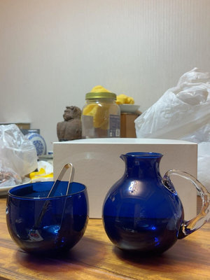 【二手】wako和光 克蘭茵藍 水壺 糖罐 也可當冰塊桶 水壺有人當 古董 老貨 收藏 【古物流香】-2650