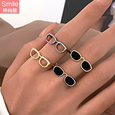 【38A80】SMILE-流行獨特．迷你眼鏡造型可調節戒指