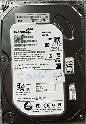 @淡水無國界@ 良品 希捷 Seagate 3.5 吋 硬碟 機械硬碟 500G ST500DM002 F10
