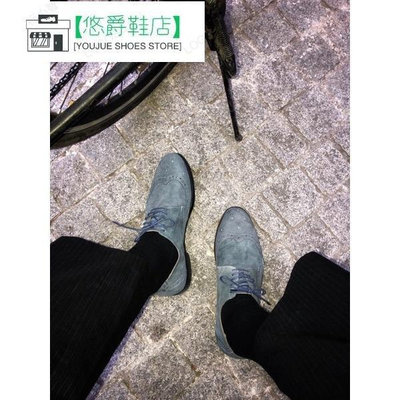 Doino FX02 男士藍灰色麂皮皮鞋 - 牛皮 優質木跟膠底-k2精品鞋店