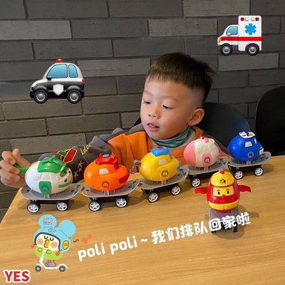 新款 Poli滑板車變形救援隊 珀利家族變形警車機器人迴力車 波奇 馬克 安巴 羅伊 海利 兒童玩具 禮物滿599免運