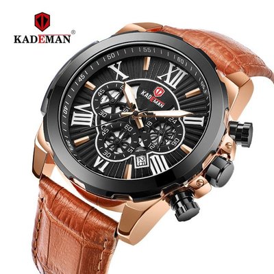【潮裡潮氣】卡德蔓KADEMAN男士多功能三針手錶鋼帶防水休閒石英手錶KD6163