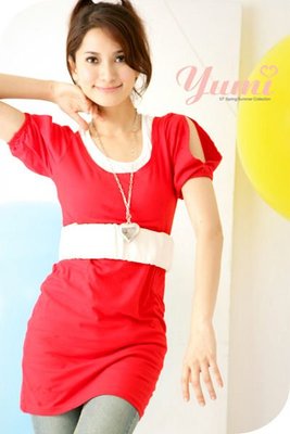 轉賣【YUMI】俏麗糖果系~鏤空袖包臀連身裙-亮麗紅