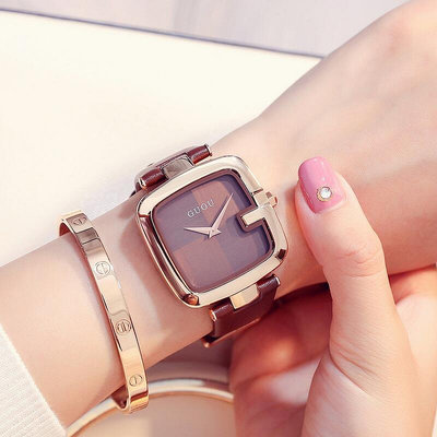 【現貨】香港 GUOU 8190 時尚潮 個性 方形 氣質 時尚 潮 女士手錶