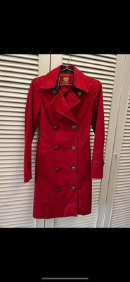 KnightsBridge 貴氣紅色格紋連身風衣外套可當洋裝 超新