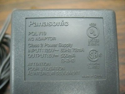 北投區 Panasonic國際牌,原廠 PQLV19, 6V DC 500mAh 內-外+ 無線電話專用變壓器,9成新