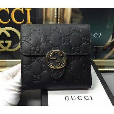 全新 Gucci 皮夾 Icon Gucci Signature wallet 經典壓花logo釦式真皮短夾❤️經典