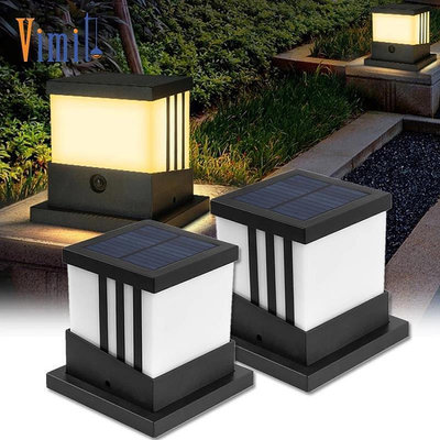 Vimite led 太陽能燈柱燈戶外防水圍欄柱燈 3 色暖白裝飾花園燈, 用於房屋庭院