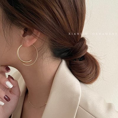 CARMEN小鋪~小眾設計磨砂金色耳圈女秋冬氣質高級感輕奢耳環2021年新款潮耳飾
