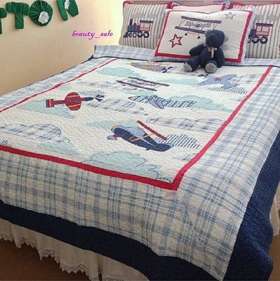 飛行(b款) 全棉 絎縫  貼布  拼布  床罩  床蓋  單人2件組