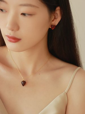 韓國BER~美國KS手工復古琺瑯草莓森林系原創可愛法式復古耳環耳釘