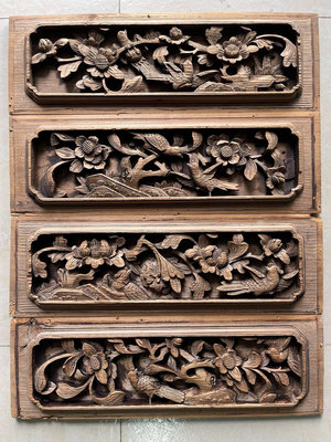 （可議價）-清代木雕深雕花鳥花板，56×18cm 木雕 擺件 古玩【洛陽虎】534