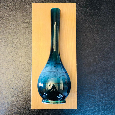 日本回流老物件瓷器花瓶九谷燒九谷實山古董瓷器古董花瓶 帶原盒